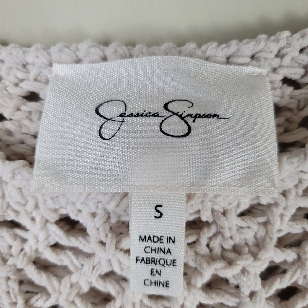 Jessica Simpson Crochet Knit Sweater Cream Boho Cropped Size Small Festival - Picture 8 of 10